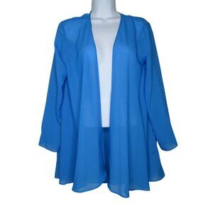 Blue Chiffon Womens Open Front Long Sleeve Cardigan Kimono Cover-Up OS